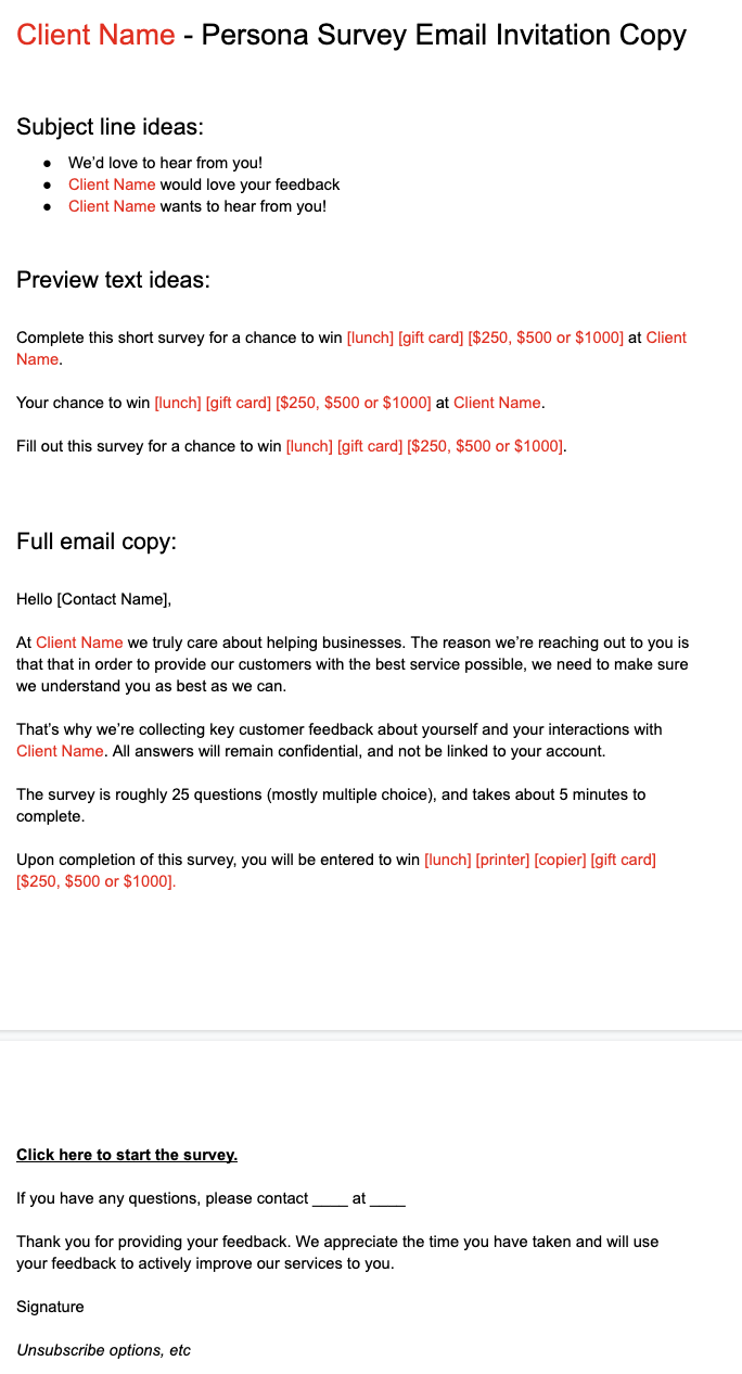 Customer Persona Survey Request Email Template