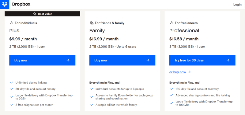 Dropbox Pricing