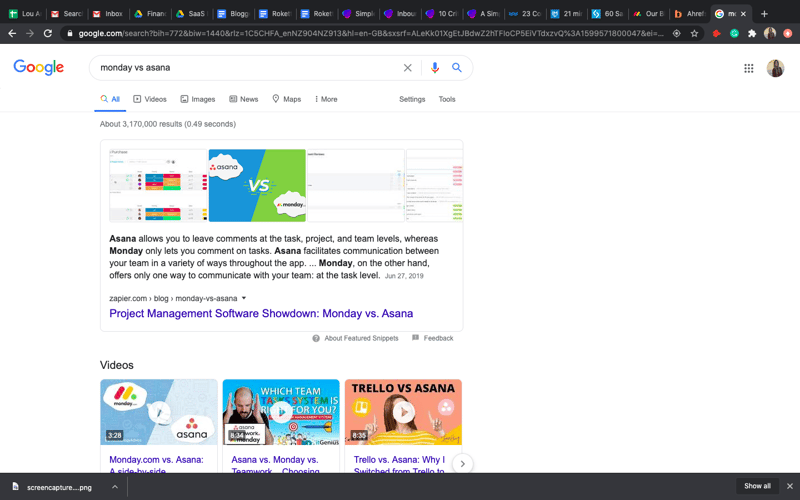 Monday vs Asana Google Search Results